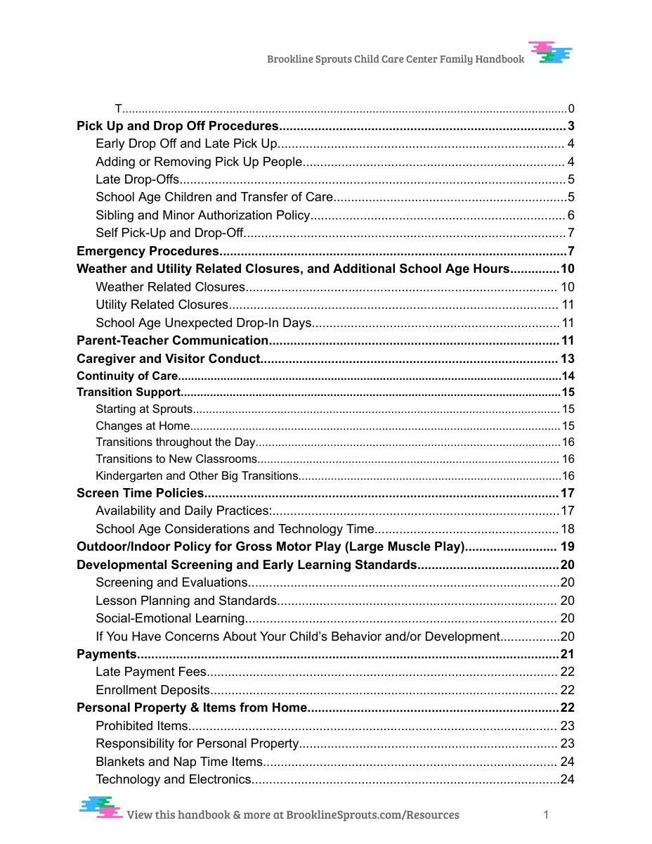 Brookline Sprouts family handbook page 2